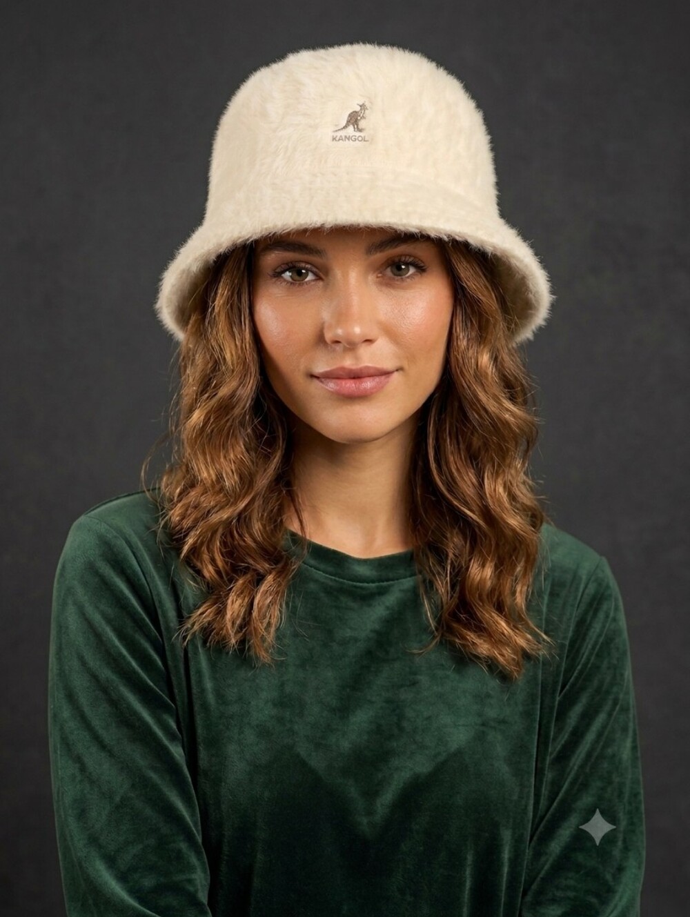Kangol Furgora Bin Cream Angora Fuzzy Bucket Hat Size Small Silver Logo